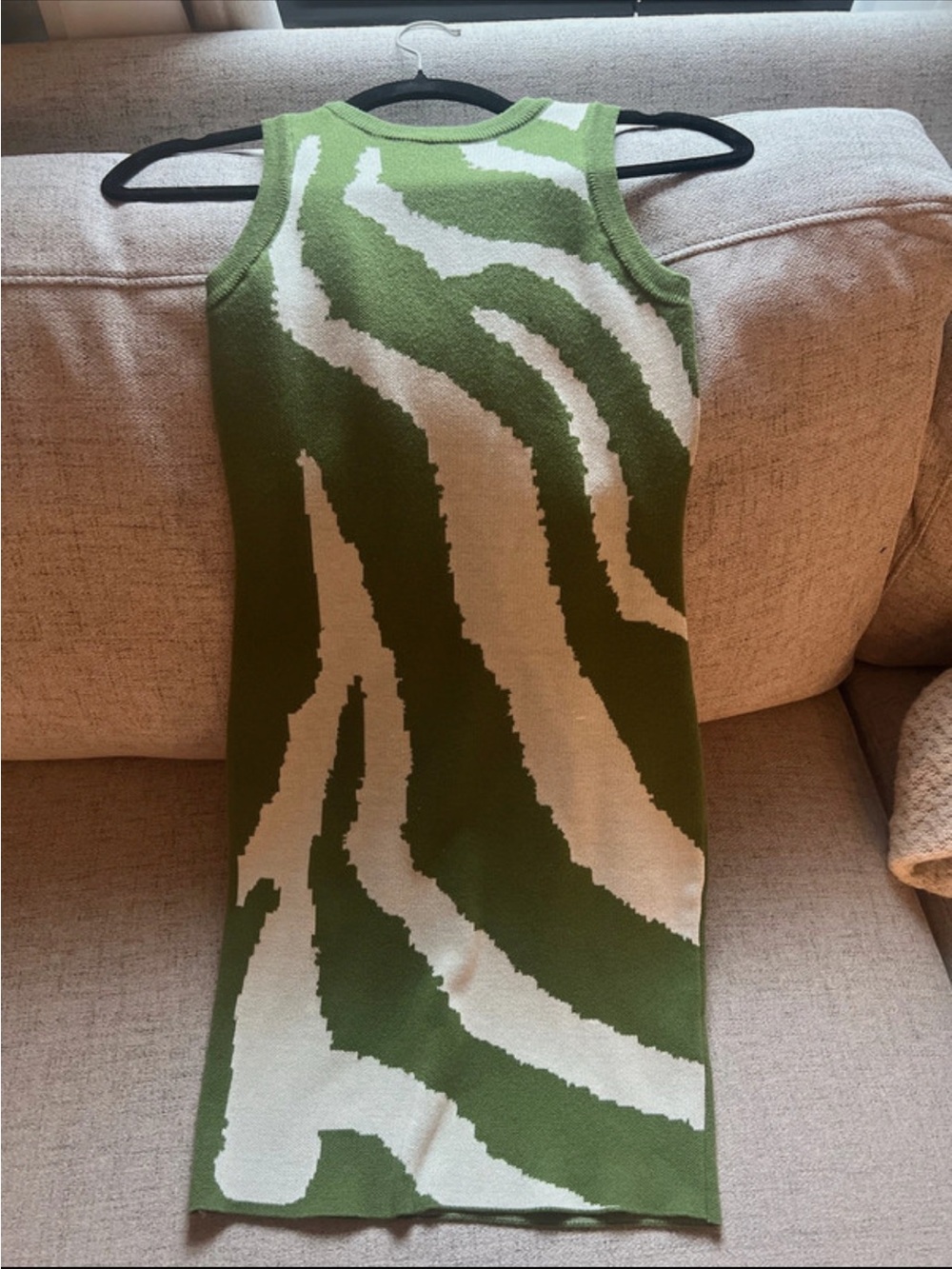 Green and White Zebra Knit Tank Dress